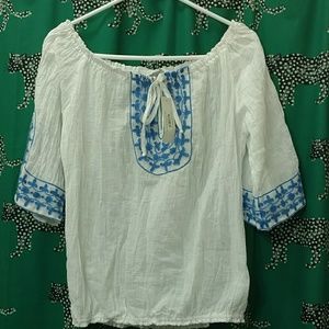 NWT off the shoulder blue and white boho top